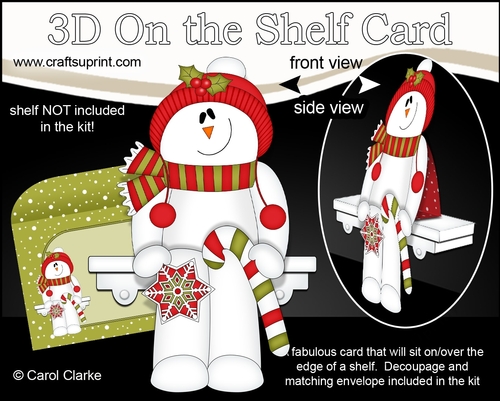 3D On the Shelf Card Kit - Christmas Snowman Rio has a Star & Candy Cane