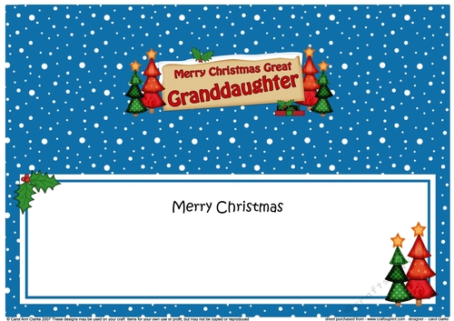 large DL Christmas GREAT GRANDDAUGHTER Trees Signpost insert
