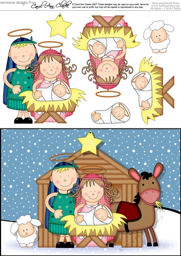 The Christmas Story Mary, Joseph and Jesus at the Stable quick card and 3D decoupage