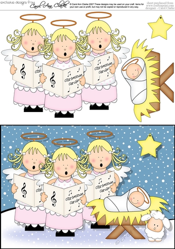 The Christmas Story The Angel Choir visit Baby Jesus quick card and 3D decoupage