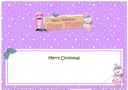 lge DL Christmas STEP MUM Teddy Tess Signpost insert