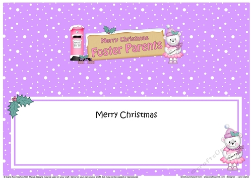 lge DL Christmas FOSTER PARENTS Teddy Tess Signpost insert