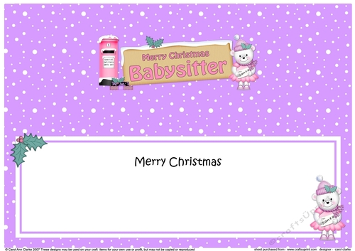 lge DL Christmas BABYSITTER Teddy Tess Signpost insert