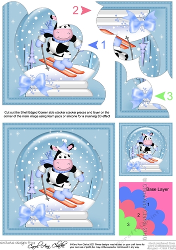 Christmas Snowglobe Milly Moo Cow Shell Edged Corner Stacker
