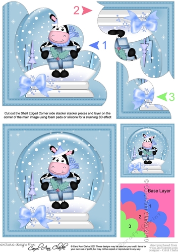 Christmas Snowglobe Milly Moo Cow Shell Edged Corner Stacker