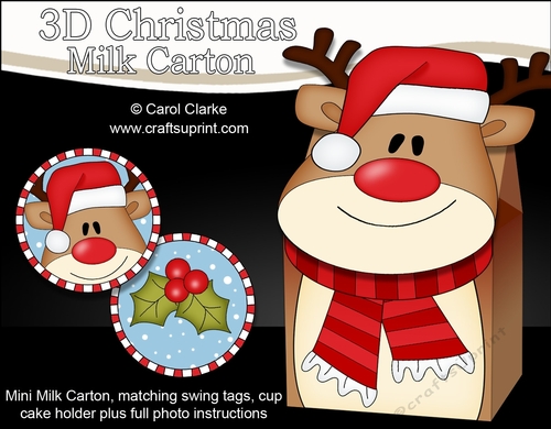 3D Christmas Rudolph Milk Carton Gift or Treat Box