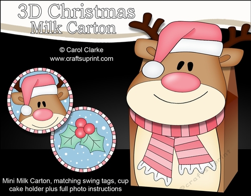3D Christmas Rudolph Milk Carton Gift or Treat Box