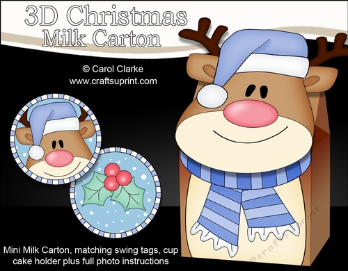 3D Christmas Rudolph Milk Carton Gift or Treat Box