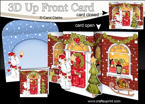 3D Christmas Up Front Card -  Snowball Sam brings a Star to the Christmas House