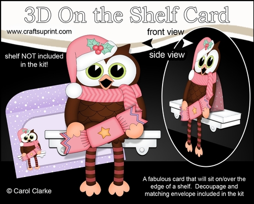 3D On the Shelf Card Kit - Christmas Little Hoot Owl has a Christmas Cracker