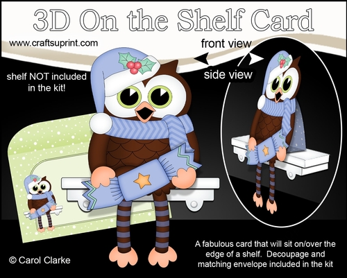 3D On the Shelf Card Kit - Christmas Little Hoot Owl has a Christmas Cracker