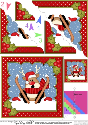 Christmas OOps Rudolph goes Skiing Scallop Corner Topper