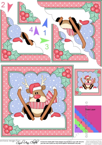Christmas OOps Rudolph goes Skiing Scallop Corner Topper