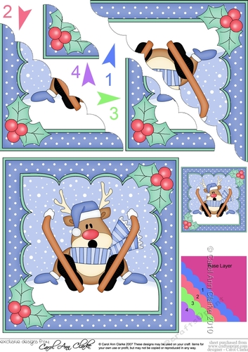 Christmas OOps Rudolph goes Skiing Scallop Corner Topper