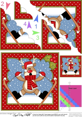 Christmas OOps Rudolph goes Skiing Scallop Corner Topper