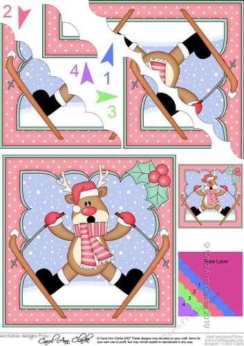 Christmas OOps Rudolph goes Skiing Scallop Corner Topper