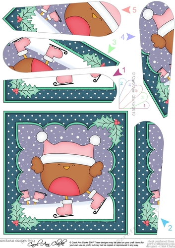 Christmas Bobbin Robin goes Skating Fan Pyramage Topper