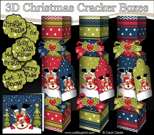 3D Christmas Cracker Boxes OOps Rudolph goes Skiing