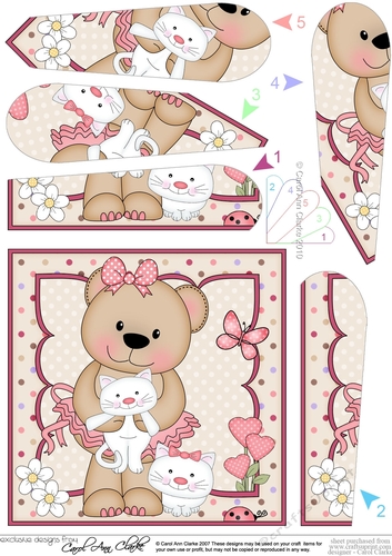Livvy Bear plays with her Kitty Cats Fan Pyramage Topper