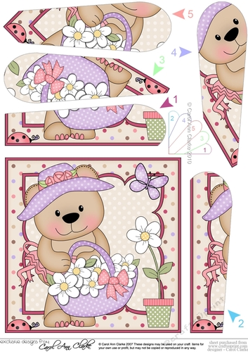 Livvy Bear has a Basket of Pretty Flowers Fan Pyramage Topper