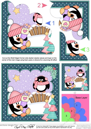 Christmas Pip Penguin has a Christmas Stocking Shell Edged Corner side stacker