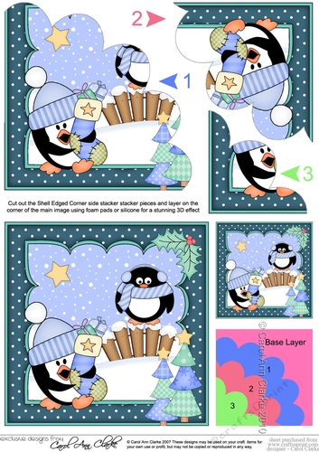 Christmas Pip Penguin has a Christmas Stocking Shell Edged Corner side stacker