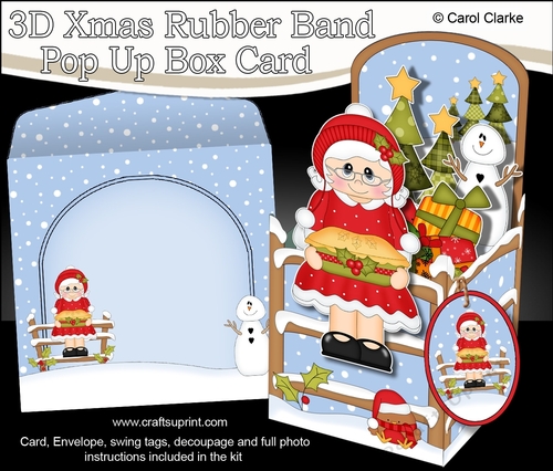 3D Christmas Rubber Band Pop Up Box Card - Mrs Claus bakes a Christmas Pie