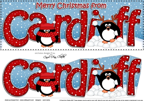 Large DL Merry Christmas from CARDIFF 3D decoupage 