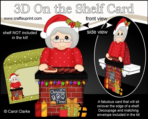 3D On the Shelf Card Kit - Christmas Old Lady has a Festive Barbeque