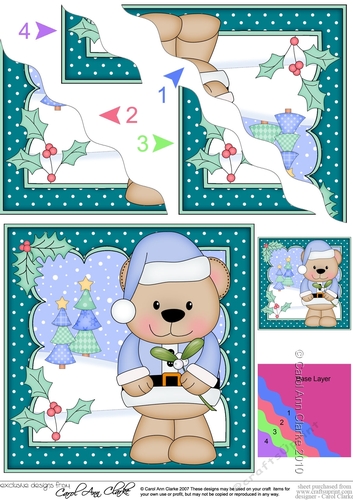 Christmas Austin Bear has some Mistletoe Wavy Corner side stacker Topper