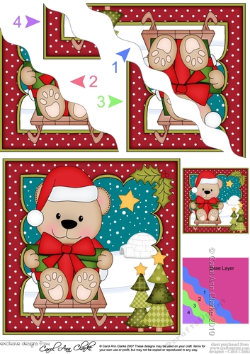 Christmas Livvy Bear goes Sledging Wavy Corner side stacker Topper