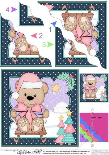 Christmas Livvy Bear goes Sledging Wavy Corner side stacker Topper