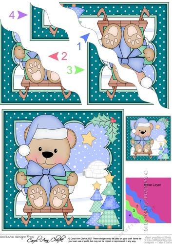 Christmas Livvy Bear goes Sledging Wavy Corner side stacker Topper