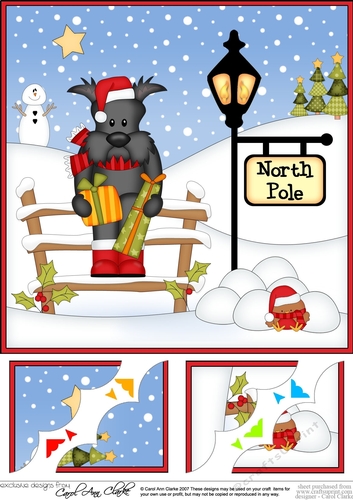 8 x 8 Christmas at the North Pole Hamish Scottie dog has some Christmas Presents