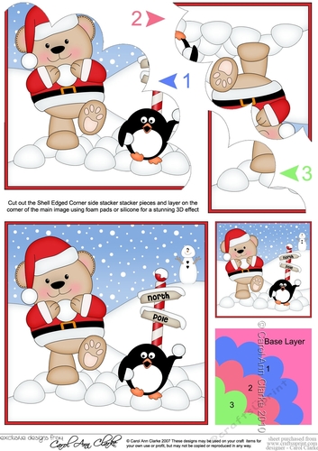 Christmas Livvy Bear & Pip Penguin have a Snowball Fight at the North Pole Shell Edged Stacker