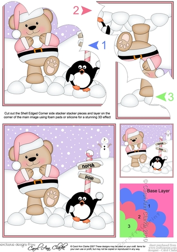 Christmas Livvy Bear & Pip Penguin have a Snowball Fight at the North Pole Shell Edged Stacker
