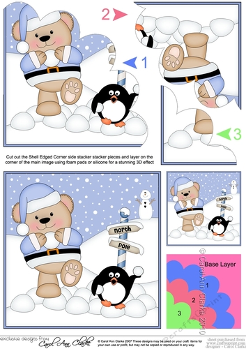 Christmas Austin Bear & Pip Penguin have a Snowball Fight at the North Pole Shell Edged Stacker