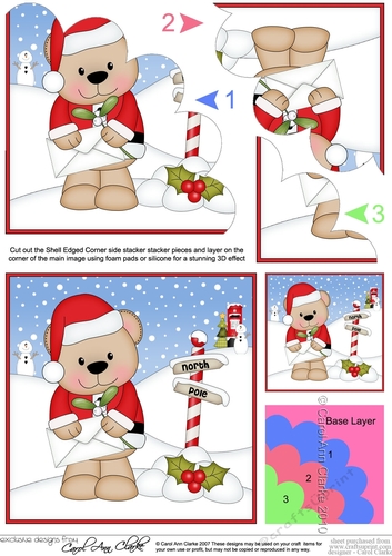 Christmas Livvy Bear is at the North Pole with a Letter & Mistletoe Shell Edged Stacker