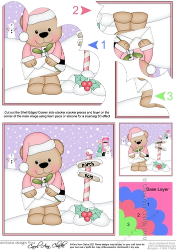 Christmas Livvy Bear is at the North Pole with a Letter & Mistletoe Shell Edged Stacker