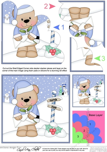Christmas Austin Bear is at the North Pole with a Letter & Mistletoe Shell Edged Stacker