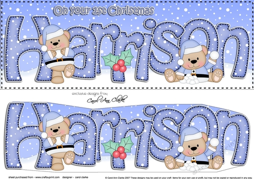 Large DL Merry 1st Christmas HARRISON 3D decoupage 