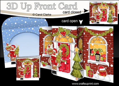 3D Christmas Up Front Card -  Rudolph wants Santa to Stop Here at the Christmas House