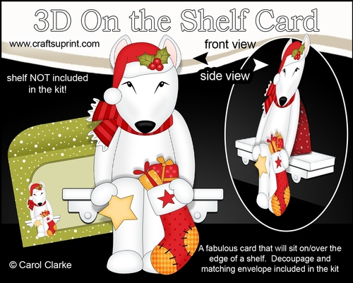 3D On the Shelf Card Kit - Christmas English Bull Terrier Dog has a Christmas Stocking