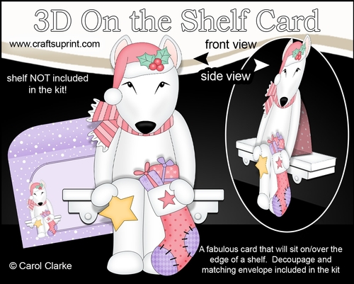 3D On the Shelf Card Kit - Christmas English Bull Terrier Dog has a Christmas Stocking