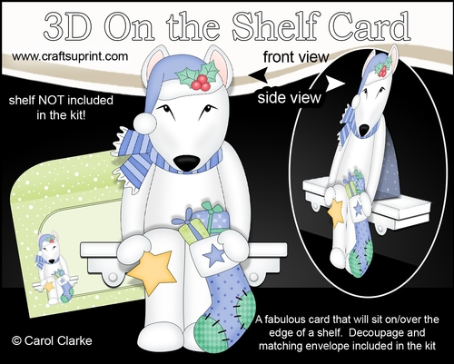 3D On the Shelf Card Kit - Christmas English Bull Terrier Dog has a Christmas Stocking