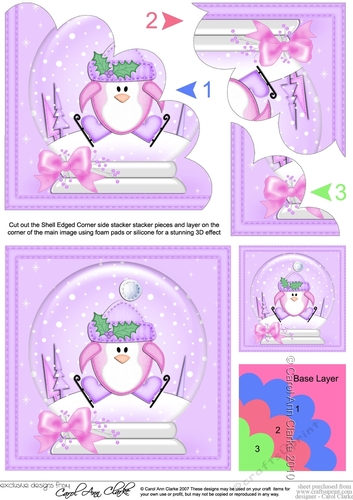 Christmas Snowglobe Pip Penguin goes Skating Shell Edged Corner Stacker