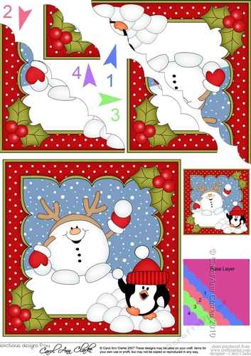 Christmas Snowball Sam has a Snowball Fight with Pip Penguin Scallop Corner Topper