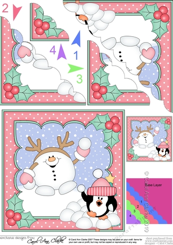 Christmas Snowball Sam has a Snowball Fight with Pip Penguin Scallop Corner Topper