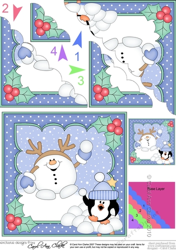 Christmas Snowball Sam has a Snowball Fight with Pip Penguin Scallop Corner Topper