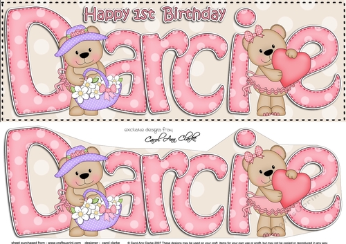 Large DL 1st Birthday DARCIE 3D decoupage